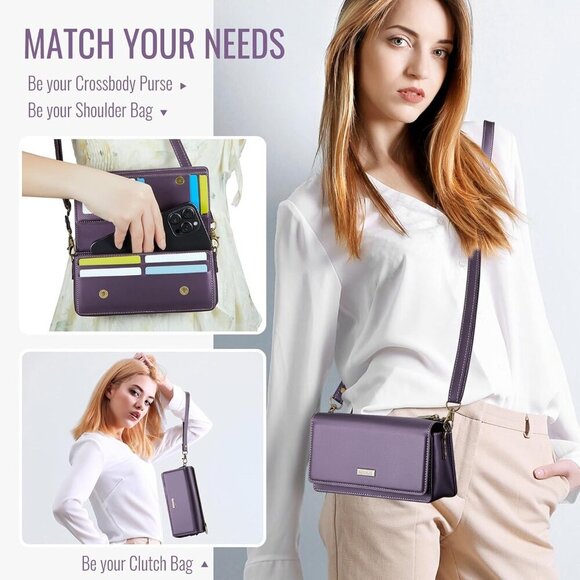 Small Crossbody Phone Purse, Women's RFID Crossbody Wallet Wristlet Purse with P - Picture 2 of 7